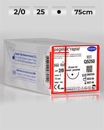 Q5250 DOĞSAN Pegelak Rapid 2/0 25 1/2 Yuvarlak (●) 75cm PGLA Emilebilir Sütür 12 Ad./Pkt