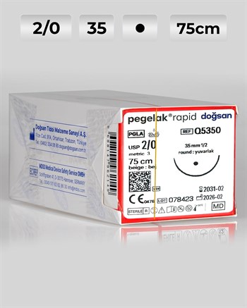 Q5350 DOĞSAN Pegelak Rapid 2/0 35 1/2 Yuvarlak (●) 75cm PGLA Emilebilir Sütür 12 Ad./Pkt