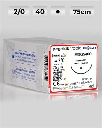 Q5400 DOĞSAN Pegelak Rapid 2/0 40 1/2 Yuvarlak (●) 75cm PGLA Emilebilir Sütür 12 Ad./Pkt