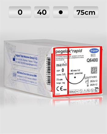 Q6400 DOĞSAN Pegelak Rapid 0 40 1/2 Yuvarlak (●) 75cm PGLA Emilebilir Sütür 12 Ad./Pkt