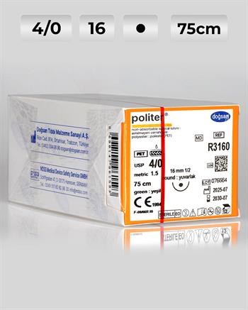 R3160 DOĞSAN Politer 4/0 16 1/2 Yuvarlak (●) 75cm Polyester Emilemeyen Sütür 12 Ad./Pkt