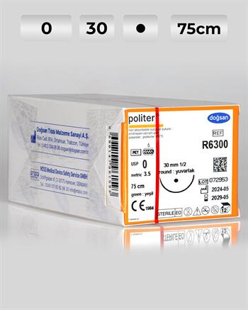 R6300 DOĞSAN Politer 0 30 1/2 Yuvarlak (●) 75cm Polyester Emilemeyen Sütür 12 Ad./Pkt