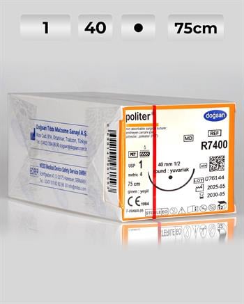 R7400 DOĞSAN Politer 1 40 1/2 Yuvarlak (●) 75cm Polyester Emilemeyen Sütür 12 Ad./Pkt