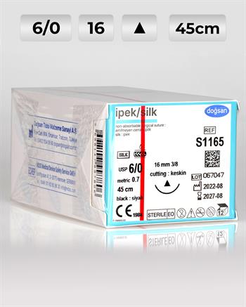 S1165 DOĞSAN İpek 6/0 16 3/8 Keskin (Δ) 45cm İpek Emilemeyen Sütür 12 Ad./Pkt