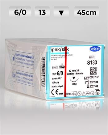 S133 DOĞSAN İpek 6/0 13 3/8 Keskin (▼) 45cm İpek Emilemeyen Sütür 12 Ad./Pkt