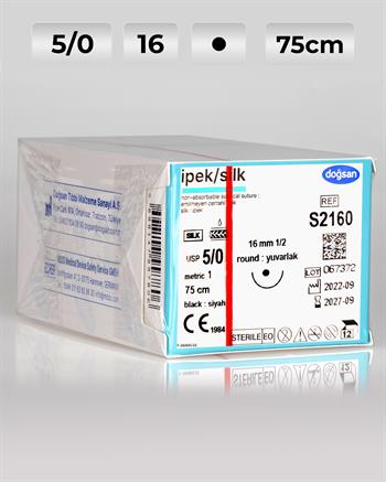 S2160 DOĞSAN İpek 5/0 16 1/2 Yuvarlak (●) 75cm İpek Emilemeyen Sütür 12 Ad./Pkt