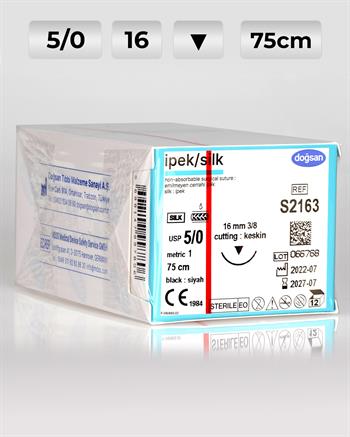 S2163 DOĞSAN İpek 5/0 16 3/8 Keskin (▼) 75cm İpek Emilemeyen Sütür 12 Ad./Pkt