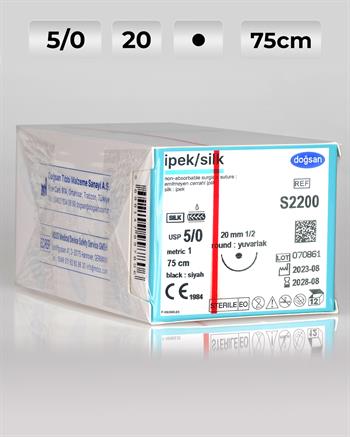 S2200 DOĞSAN İpek 5/0 20 1/2 Yuvarlak (●) 75cm İpek Emilemeyen Sütür 12 Ad./Pkt