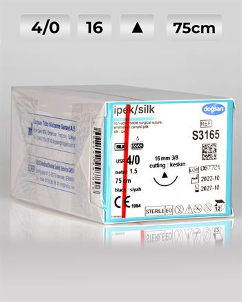 S3165 DOĞSAN İpek 4/0 16 3/8 Keskin (Δ) 75cm İpek Emilemeyen Sütür 12 Ad./Pkt