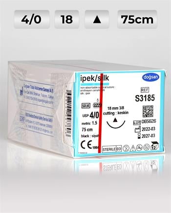 S3185 DOĞSAN İpek 4/0 18 3/8 Keskin (Δ) 75cm İpek Emilemeyen Sütür 12 Ad./Pkt