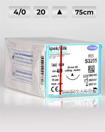 S3205 DOĞSAN İpek 4/0 20 3/8 Keskin (Δ) 75cm İpek Emilemeyen Sütür 12 Ad./Pkt