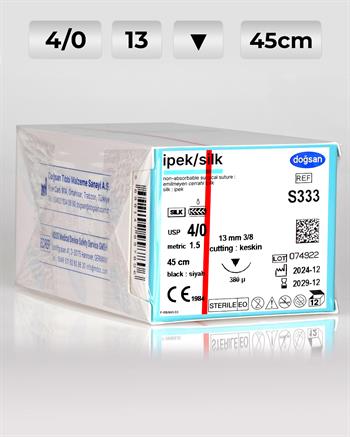 S333 DOĞSAN İpek 4/0 13 3/8 Keskin (▼) 45cm İpek Emilemeyen Sütür 12 Ad./Pkt