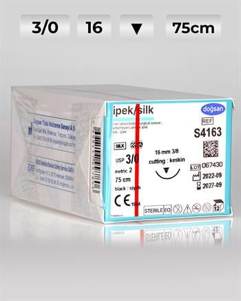 S4163 DOĞSAN İpek 3/0 16 3/8 Keskin (▼) 75cm İpek Emilemeyen Sütür 12 Ad./Pkt