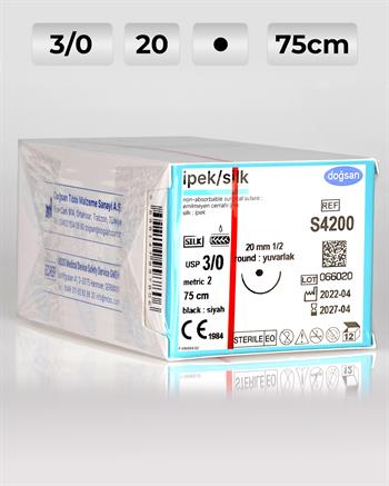 S4200 DOĞSAN İpek 3/0 20 1/2 Yuvarlak (●) 75cm İpek Emilemeyen Sütür 12 Ad./Pkt