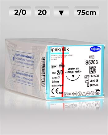 S5203 DOĞSAN İpek 2/0 20 3/8 Keskin (▼) 75cm İpek Emilemeyen Sütür 12 Ad./Pkt