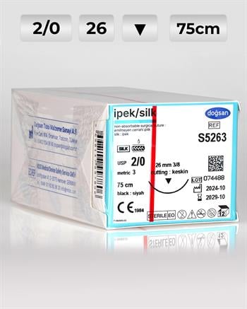 S5263 DOĞSAN İpek 2/0 26 3/8 Keskin (▼) 75cm İpek Emilemeyen Sütür 12 Ad./Pkt
