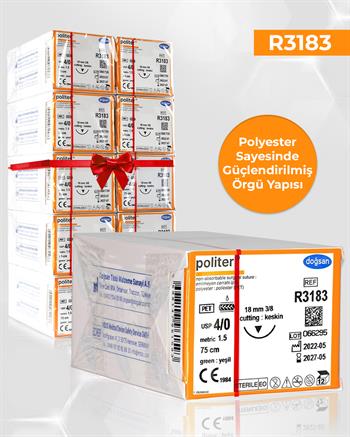 SET00063 Politer 4/0 18 3/8 Keskin (▼) 75cm Polyester Emilemeyen Sütür 10 Kt./Set