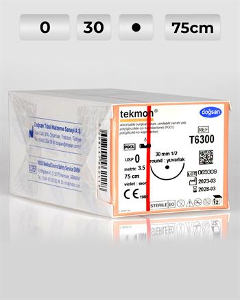 T6300 DOĞSAN Tekmon 0 30 1/2 Yuvarlak (●) 75cm PGCL Emilebilir Sütür 12 Ad./Pkt
