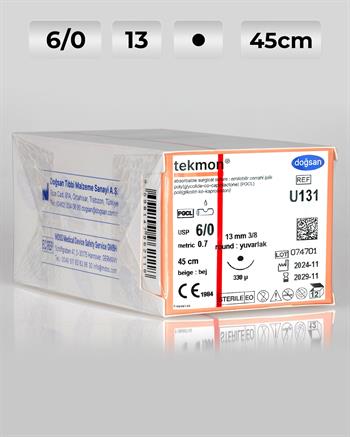 U131 DOĞSAN Tekmon 6/0 13 3/8 Keskin (▼) PGCL Emilebilir Sütür