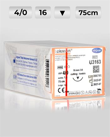 U3163 DOĞSAN Tekmon 4/0 16 3/8 Keskin (▼) 75cm PGCL Emilebilir Sütür 12 Ad./Pkt