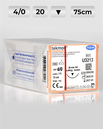 U3213 DOĞSAN Tekmon 4/0 20 3/8 Keskin (▼) 75cm PGCL Emilebilir Sütür 12 Ad./Pkt