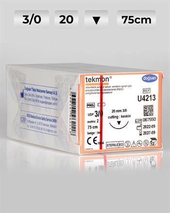 U4213 DOĞSAN Tekmon 3/0 20 3/8 Keskin (▼) 75cm PGCL Emilebilir Sütür 12 Ad./Pkt