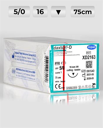 XD2163 DOĞSAN Daxton-D 5/0 16 3/8 Keskin (▼) 75cm TEFLON Emilemeyen Sütür 12 Ad./Pkt