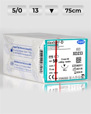 XD233 DOĞSAN Daxton-D 5/0 13 3/8 Keskin (▼) 75cm TEFLON Emilemeyen Sütür 12 Ad./Pkt