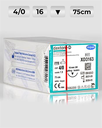 XD3163 DOĞSAN Daxton-D 4/0 16 3/8 Keskin (▼) 75cm TEFLON Emilemeyen Sütür 12 Ad./Pkt