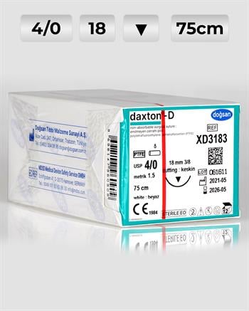 XD3183 DOĞSAN Daxton-D 4/0 18 3/8 Keskin (▼) 75cm TEFLON Emilemeyen Sütür 12 Ad./Pkt