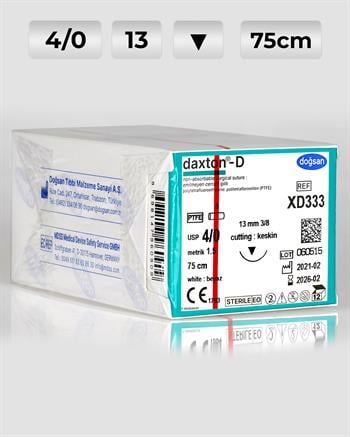 XD333 DOĞSAN Daxton-D 4/0 13 3/8 Keskin (▼) 75cm TEFLON Emilemeyen Sütür 12 Ad./Pkt