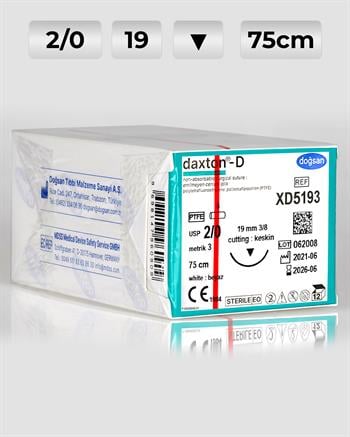 XD5193 DOĞSAN Daxton-D 2/0 19 3/8 Keskin (▼) 75cm TEFLON Emilemeyen Sütür 12 Ad./Pkt
