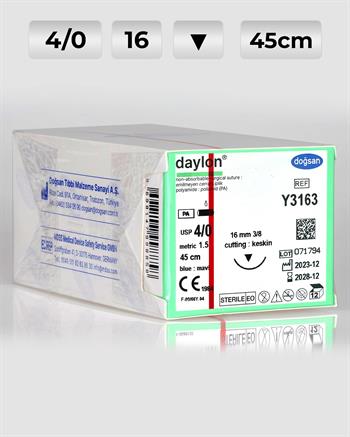 Y3163 DOĞSAN Daylon 4/0 16 3/8 Keskin (▼) 45cm Polyamid Emilemeyen Sütür 12 Ad./Pkt