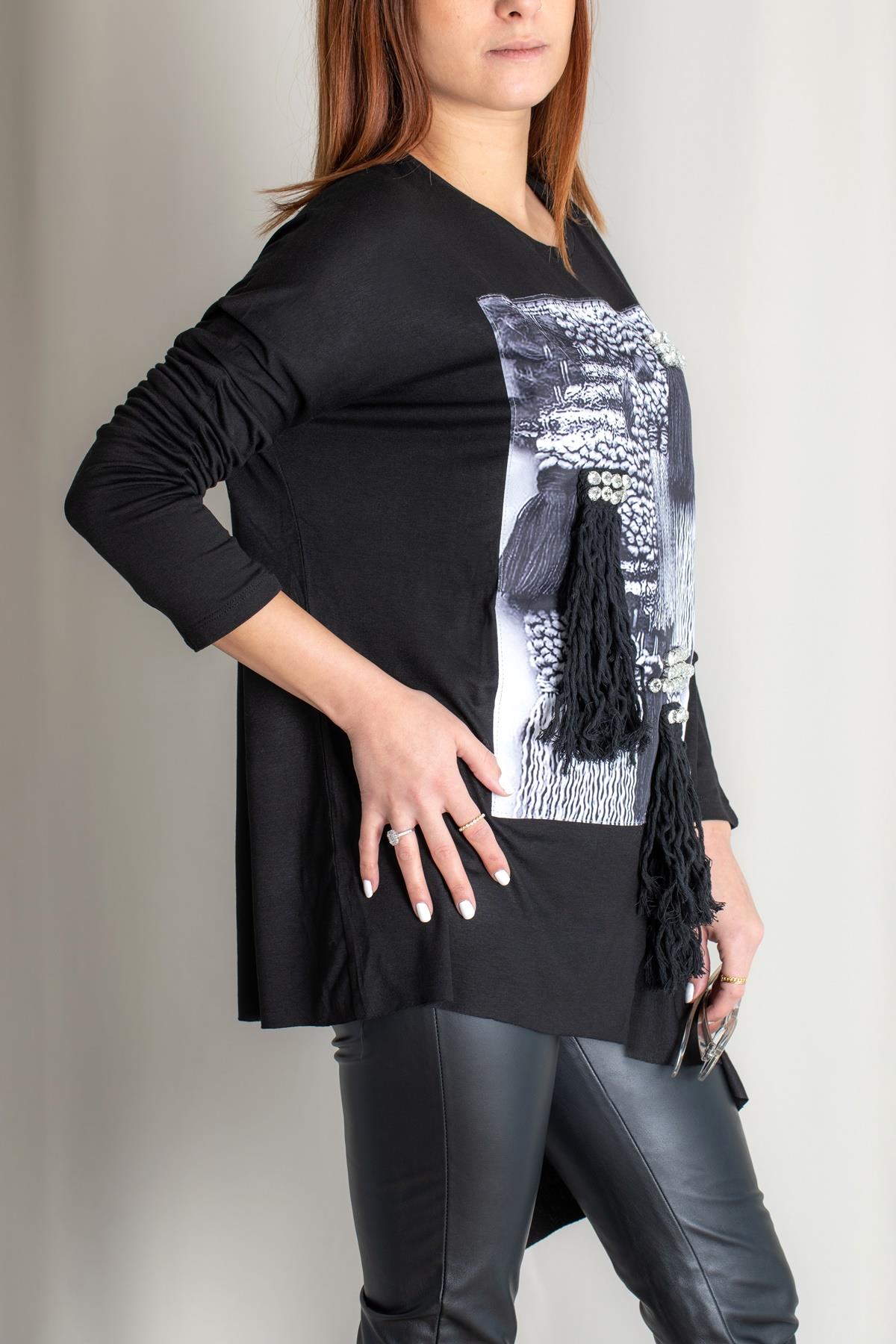 ASİMETRİK KESİM BLUZ SİYAH-BEYAZ