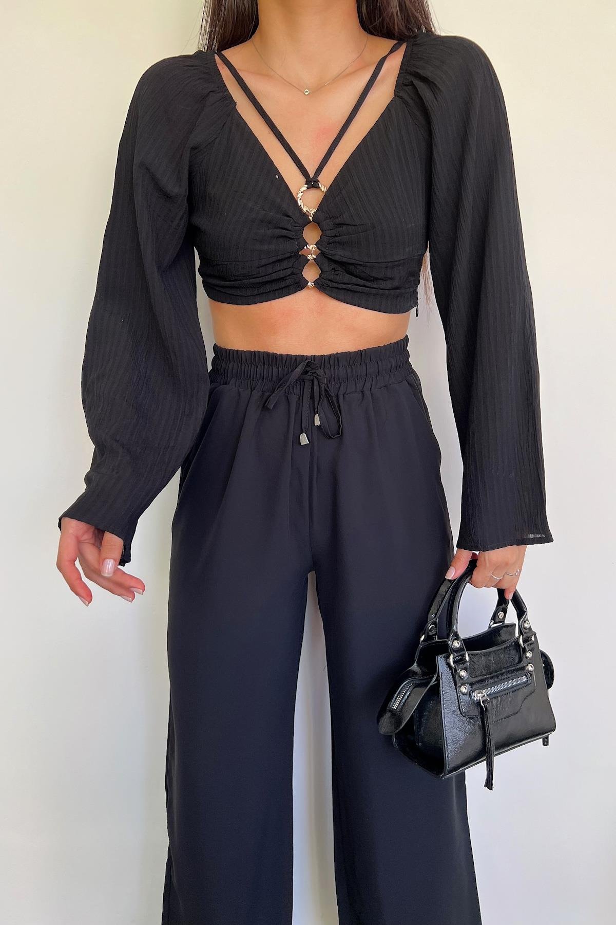 RING DETAILED CROP BLOUSE