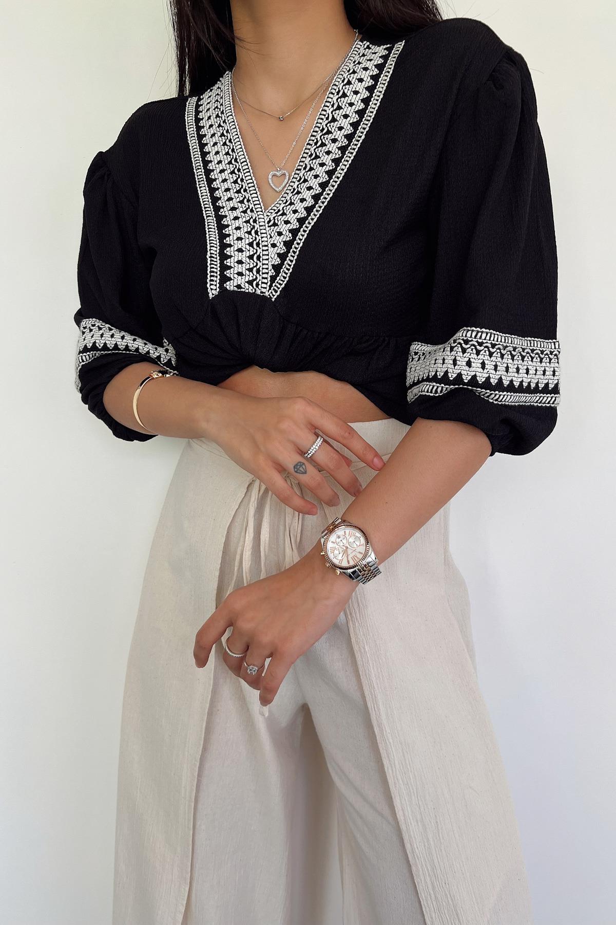 V YAKA YARIM KOL BLUZ