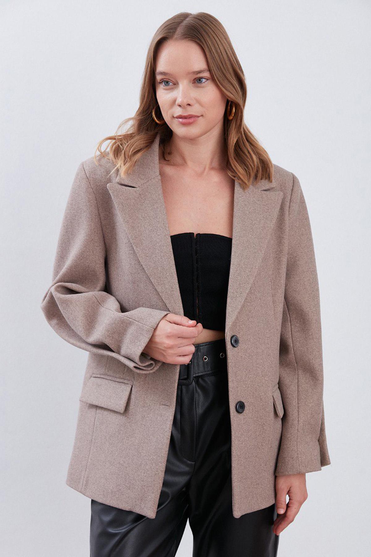 BLAZER KESİM KAŞE CEKET VİZON