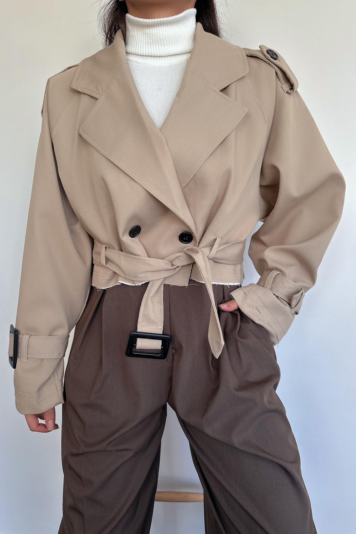 CROP TRENCKOT BEJ