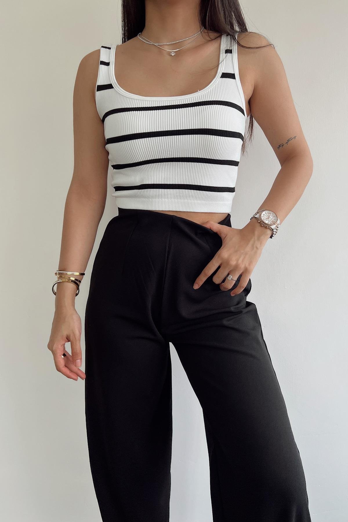 SCHWARZ-WEISS GESTREIFTER CROP-ATHLETTE