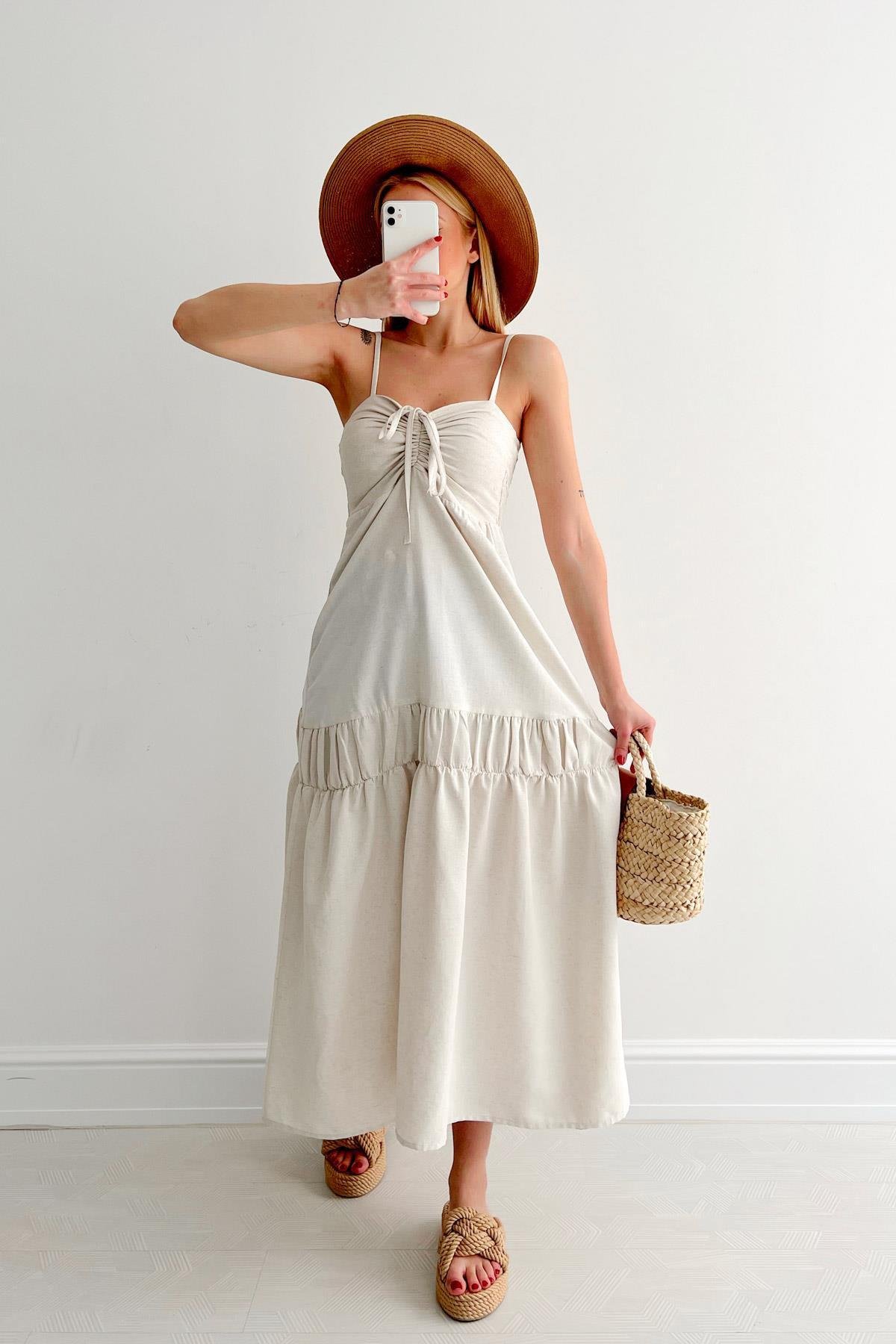 ПОДВЕСНОЕ ЛЬНЯНОЕ ПЛАТЬЕ С РУБАШКОЙ ПЕРЕДОМ