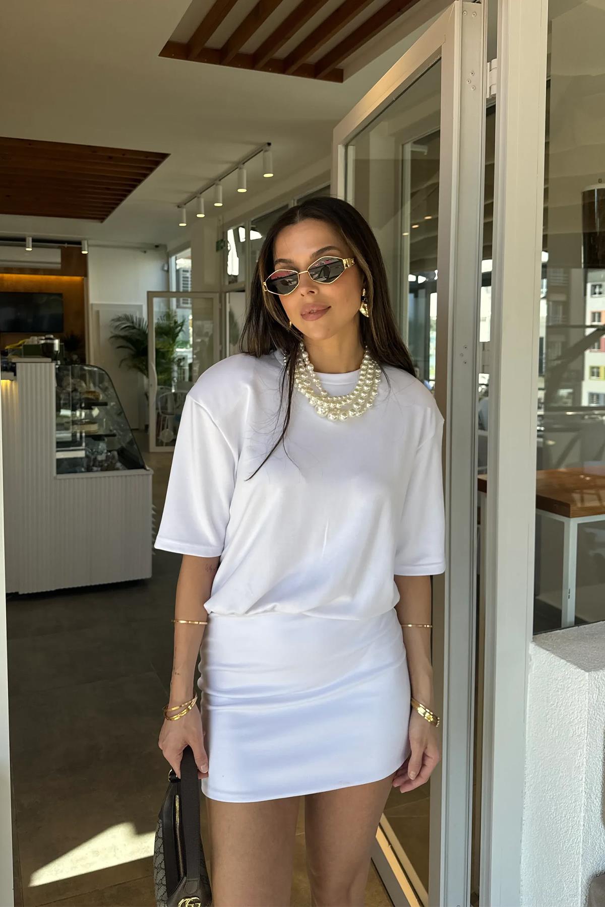 VATKALI MİNİ ELBİSE BEYAZ