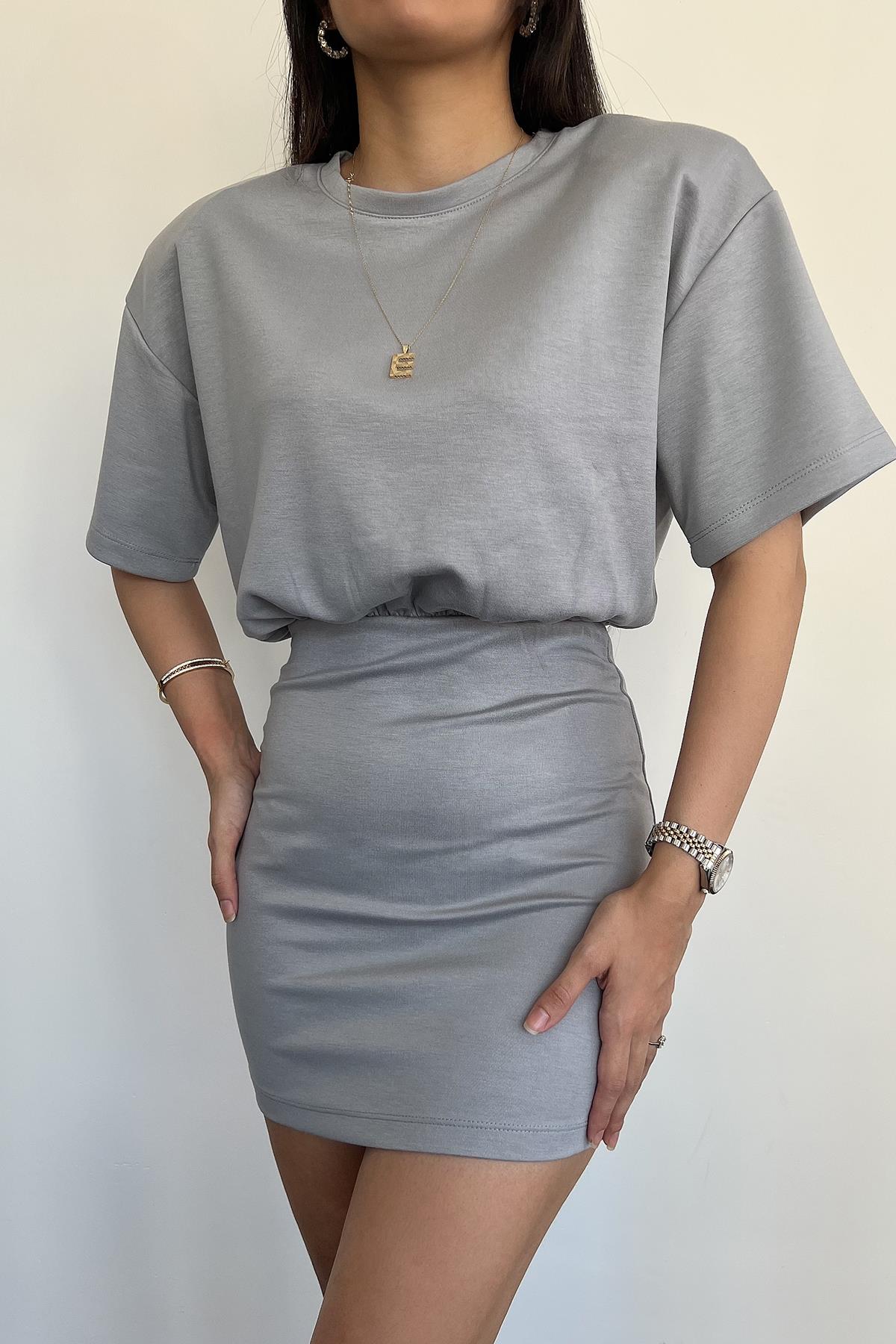 VATKALI MİNİ ELBİSE GRİ