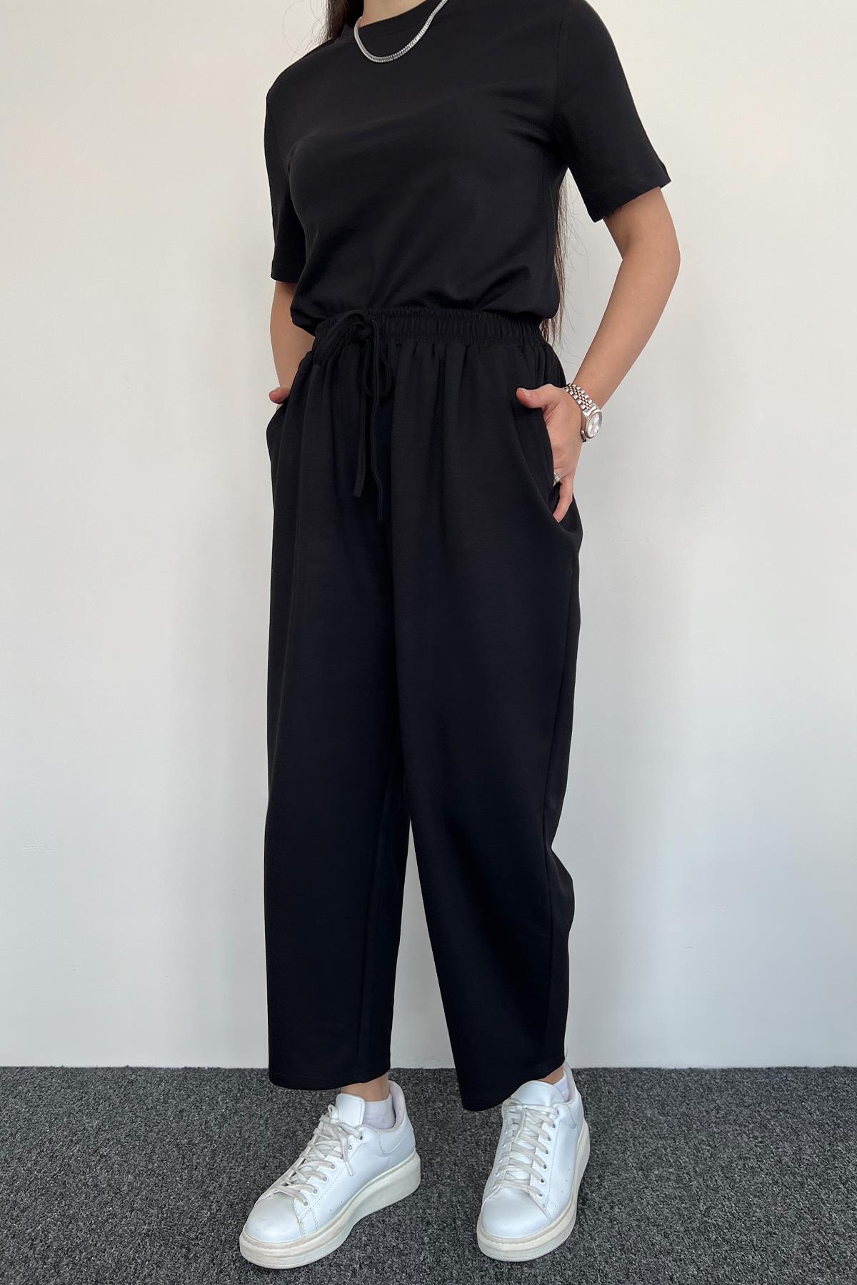 COMFY HAVUÇ KESİM BELİ LASTİKLİ EŞOFMAN ALTI SİYAH