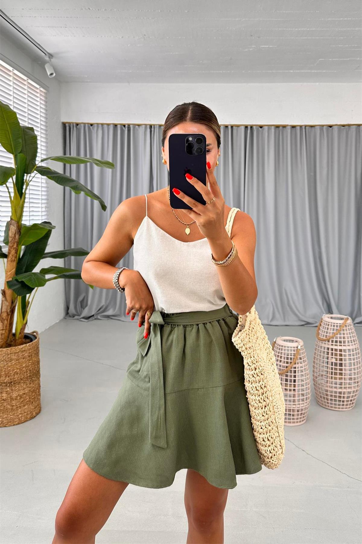 LINEN WAIST SHORTS SKIRT