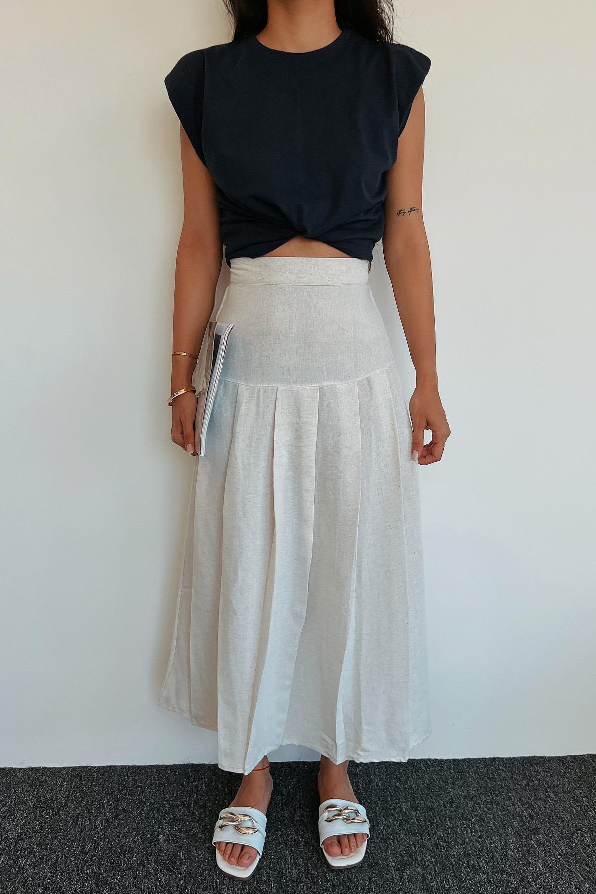 ÖNÜ FIRFIRLI KETEN ETEK KREM