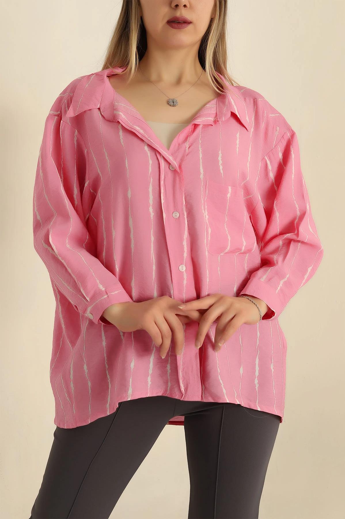 ÇİZGİLİ OVERSİZE GÖMLEK PEMBE