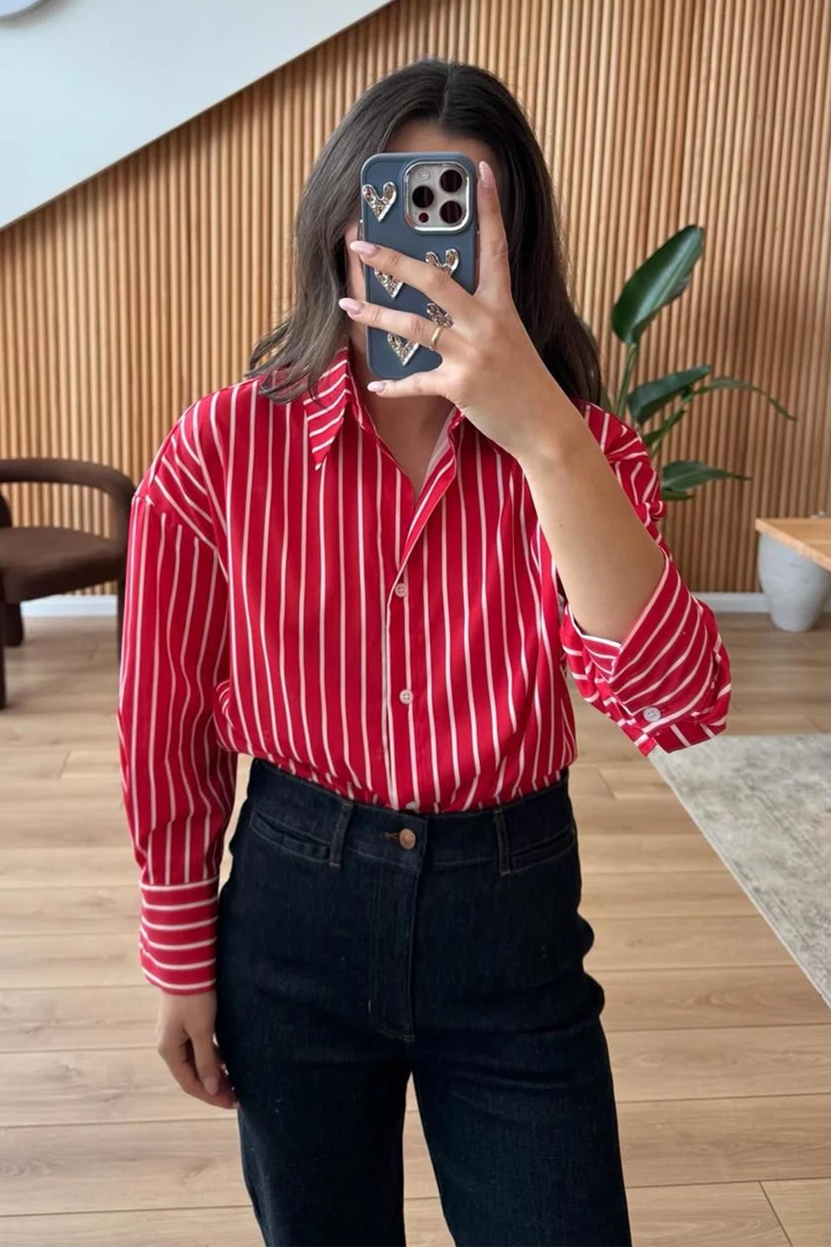 KALIN ÇİZGİLİ GÖMLEK KIRMIZI