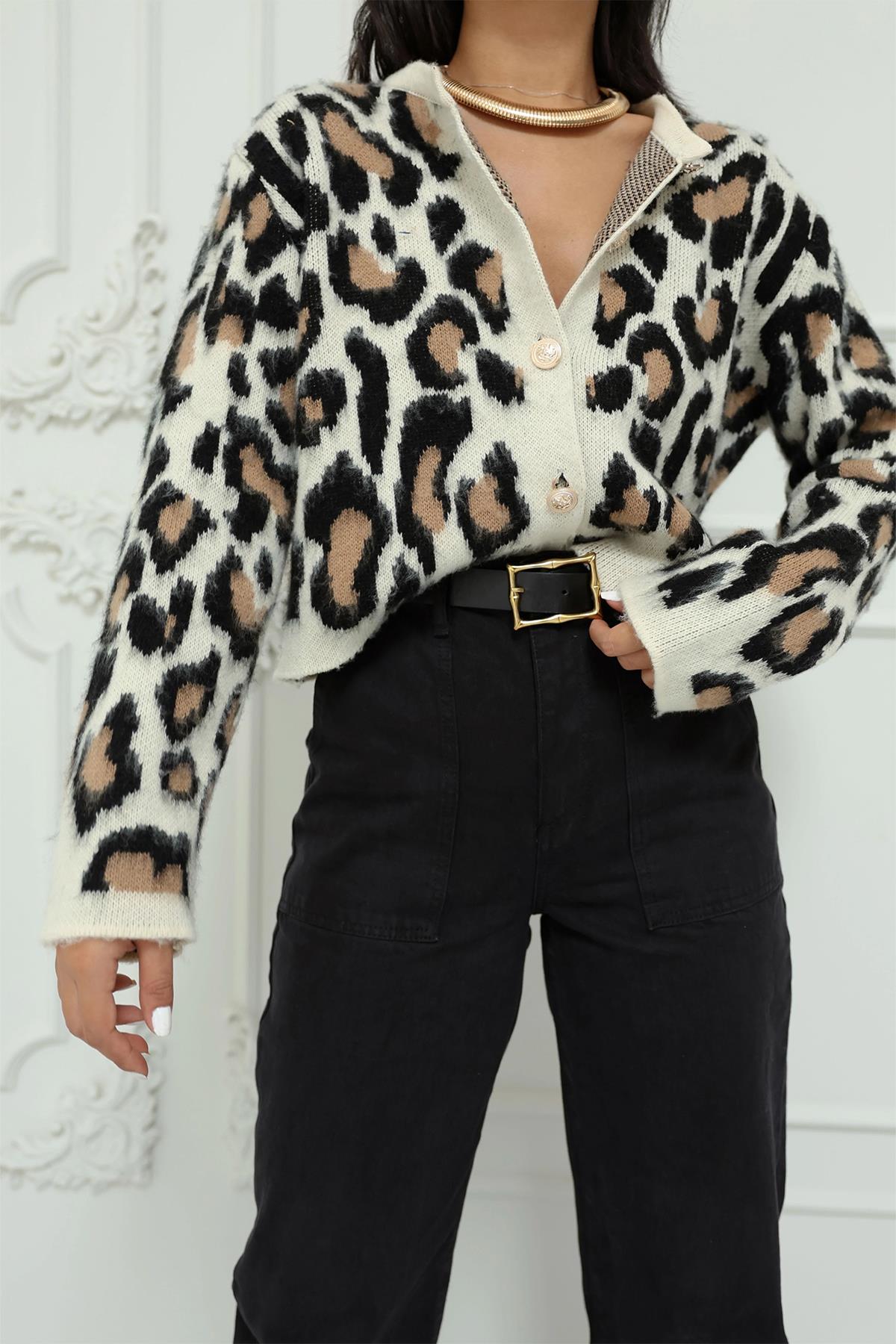DORE DÜĞMELİ LEOPAR HIRKA SİYAH