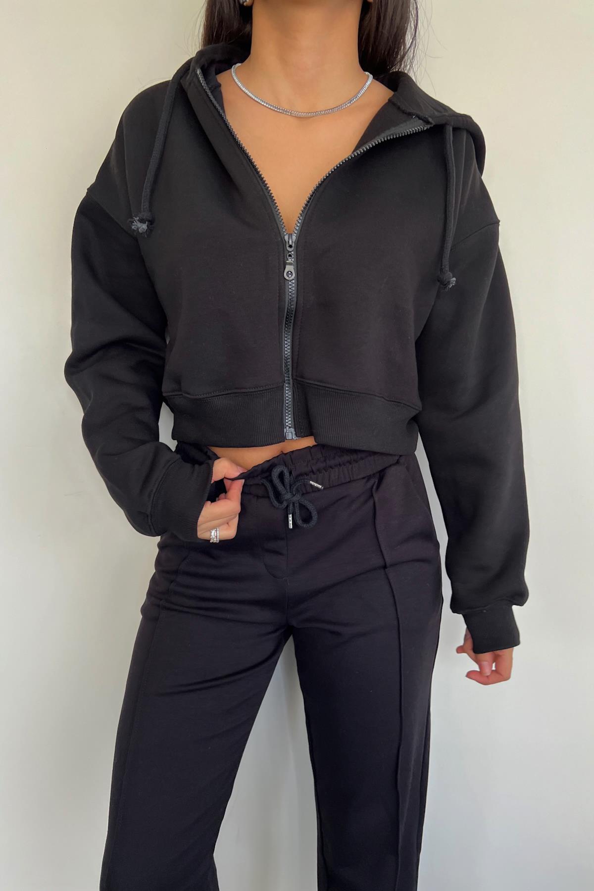 KURZER CROP-CARDIGAN MIT KAPUZE UND REISSVERSCHLUSS