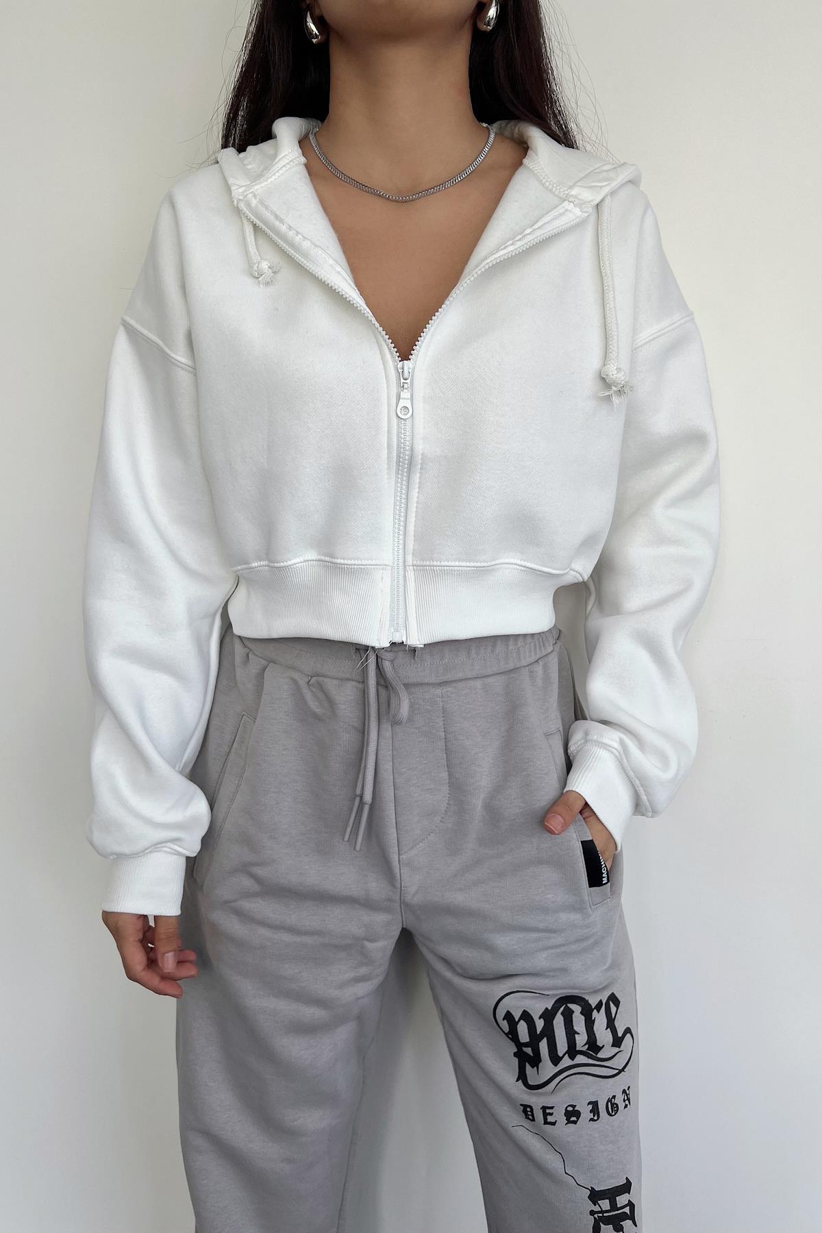 KURZER CROP-CARDIGAN MIT KAPUZE UND REISSVERSCHLUSS